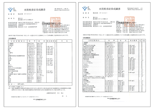 水質調査結果成績書