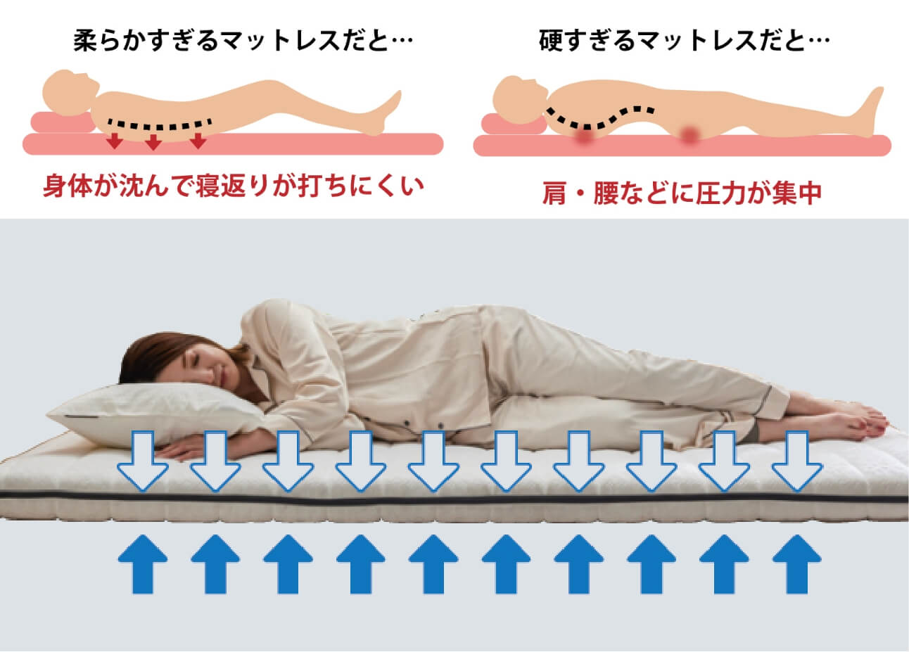 体圧分散×高反発で身体の負担を軽減