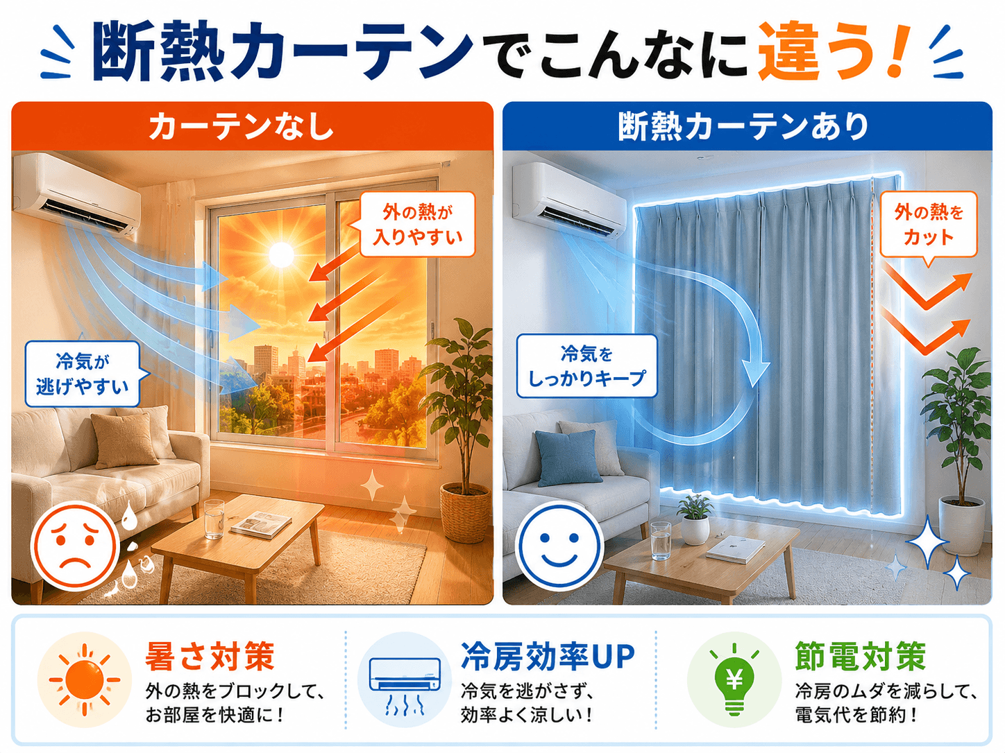 断熱カーテンでエアコン効率アップ